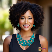 Load image into Gallery viewer, "Peacock Blue Layers" Tagua Necklace Set