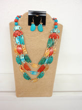Load image into Gallery viewer, Tangerine & Teal Shells and Wood Necklace Set