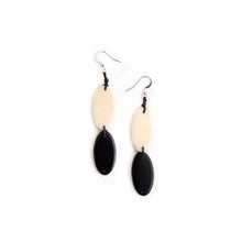 Load image into Gallery viewer, "Onyx and Ivory Double Drops" Tagua Earrings