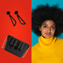 Load image into Gallery viewer, "Onyx Triangles" Tagua Earrings