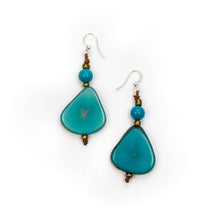 Load image into Gallery viewer, &quot;Peacock Blue Drops&quot; Tagua Earrings
