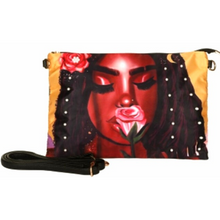 Load image into Gallery viewer, Pearl Accent Convertible Clutch (Afrocentric Rose Girl)

