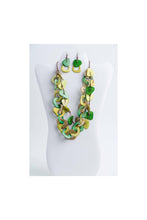 Load image into Gallery viewer, Charli Two Stranded Statement Necklace and Earrings: Tones of Green
